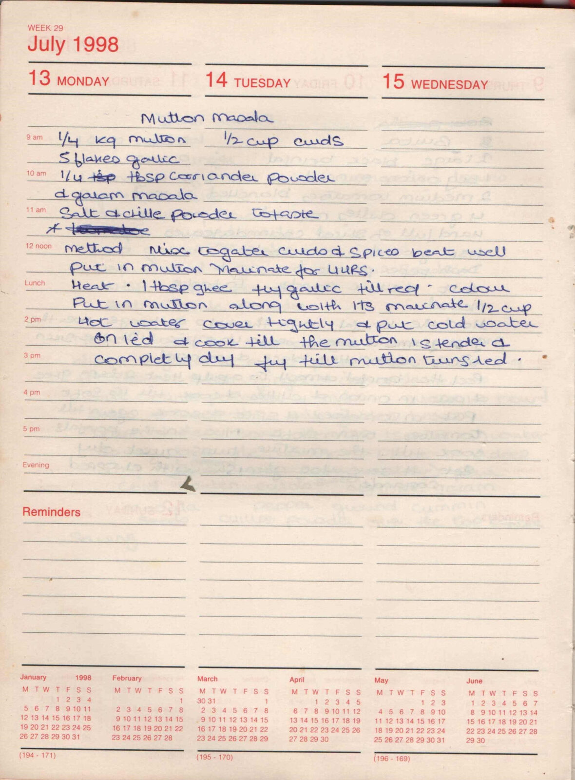 Original handwritten page for Mutton Masala